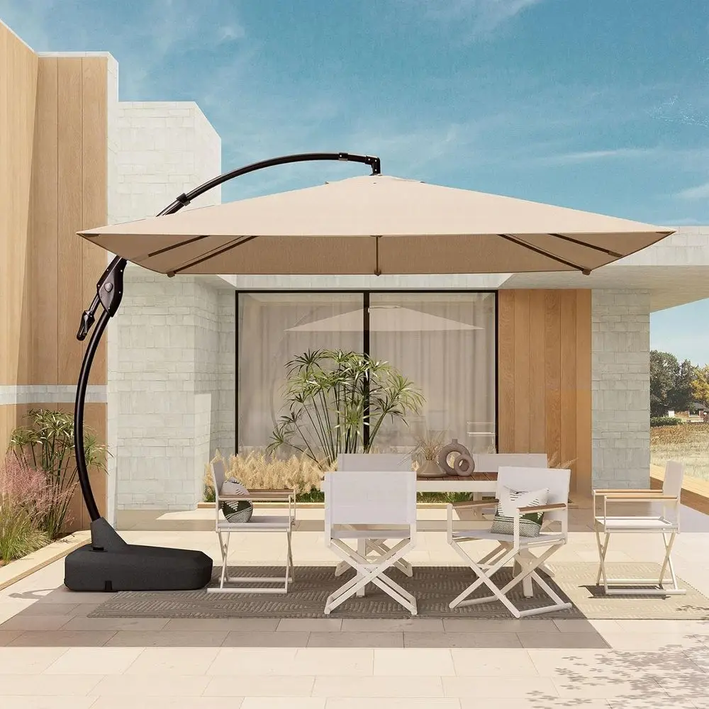 

Large Square Cantilever Patio Umbrella with Base, 10x10 T, Champagne