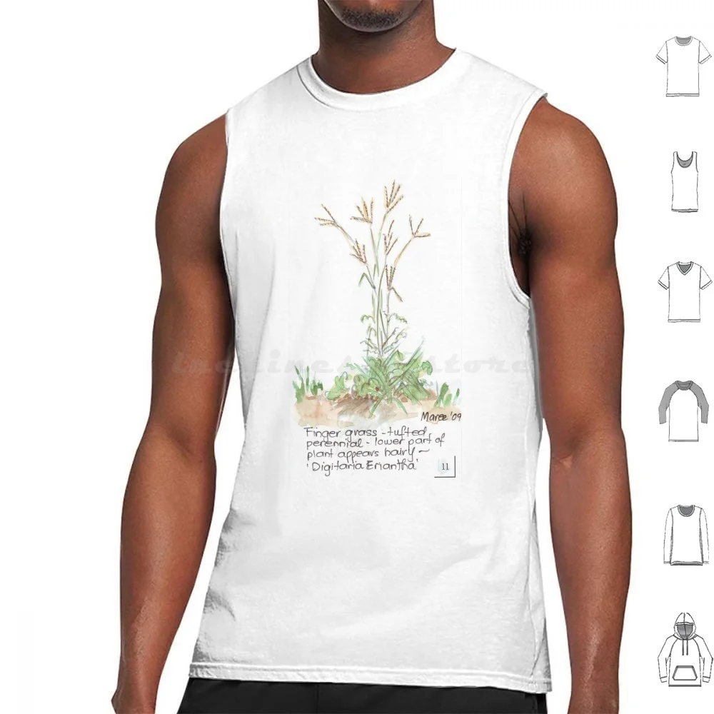 Finger Grass-Botanical Illustration Tank Tops Print Cotton Plants Grasses Botanical Nature Earth Digitaria Eriantha