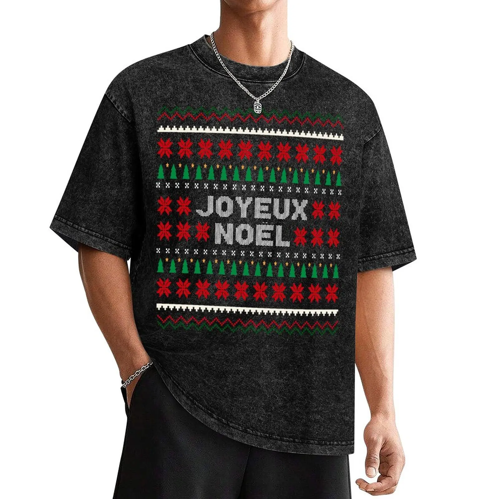 Joyeux No?l Ugly Christmas Sweater Matching Family Christmas T-Shirt man clothes tops plus sizes mens white t shirts