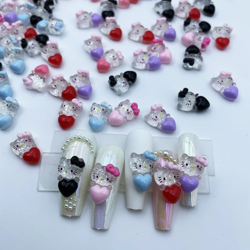 20pcs Sanrios Hello Kitty Diy Nail Art Decoration Kawaii Cartoon Girls 3d Ransparent Love Anime Nail Tips Accessories Gifts Toys