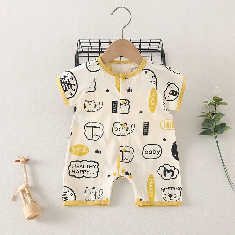 

Jenny&Dave Boys and Girls' Short Sleeve Romper 2023 Summer Cotton Printed Cardigan Infant Creeper Boneless One Piece Romper Thin