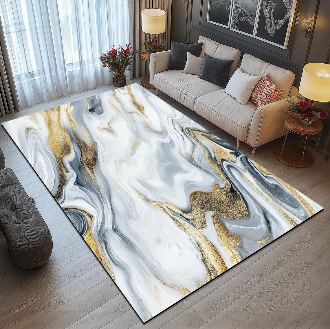 abstract marble Area Rug Non-Slip Mat Dirt Resist & Machine Washable Baseball Rug for Traffic Areas in Dining Room Bathroom