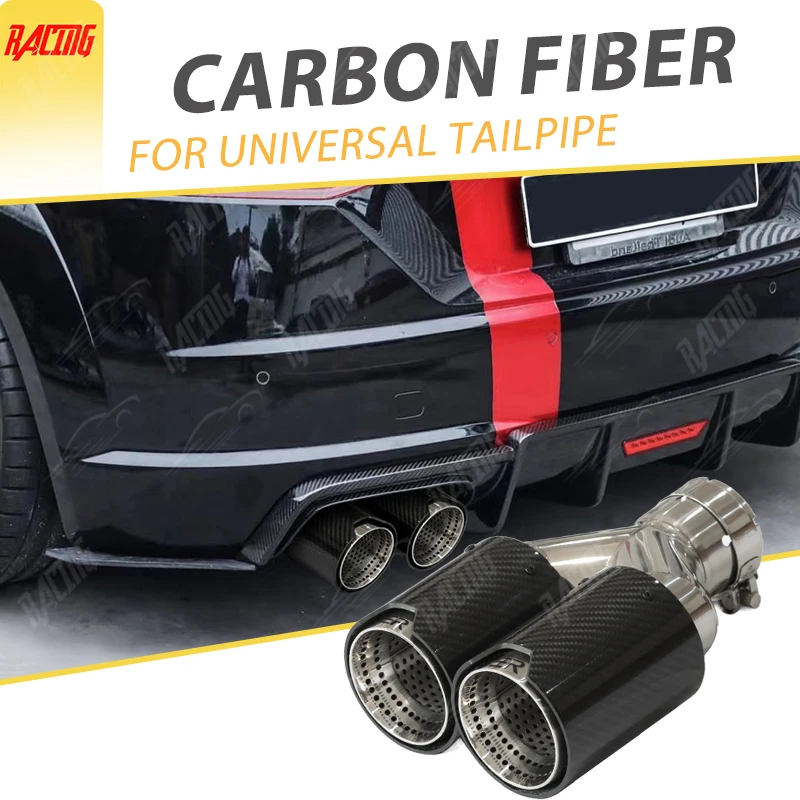 New Design Upgrade Dual 93mm Out Exhaust Tips Carbon Fiber Universal Car Nozzle Muffler Decorative Pipe For Modified Accessories