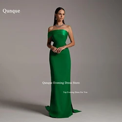 Qunque Elegant Long Green Satin Mermaid Evening Dresses One Shoulder Sleeve فساتين سهرة Pleated Customized Prom Dress for Women
