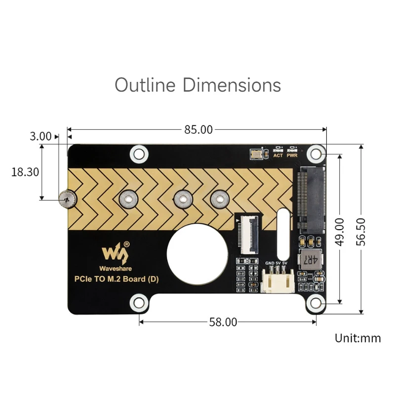 Плата адаптера Raspberry Pi 5 PCIe — M.2 (D) NVMe M.2 SSD 2280/2260/2242/2230 Размер Gen2 Gen3 8 Гбит/с для Raspberry Pi 5
