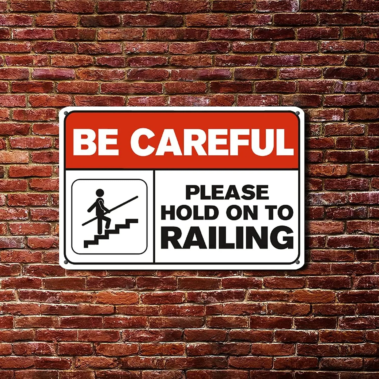 Be Careful Please Hold on to Railing Metal Sign Caution Metal Tin Sign Notice Attention 8x12in Easy to Mount Poster