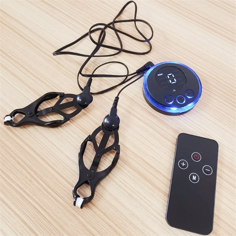 Metal Nipples Clamps 8 Modes Electric Shock Breast Stimulation Labium Clitoris Clips Sex Toys For Women Men Gay Wireless Control