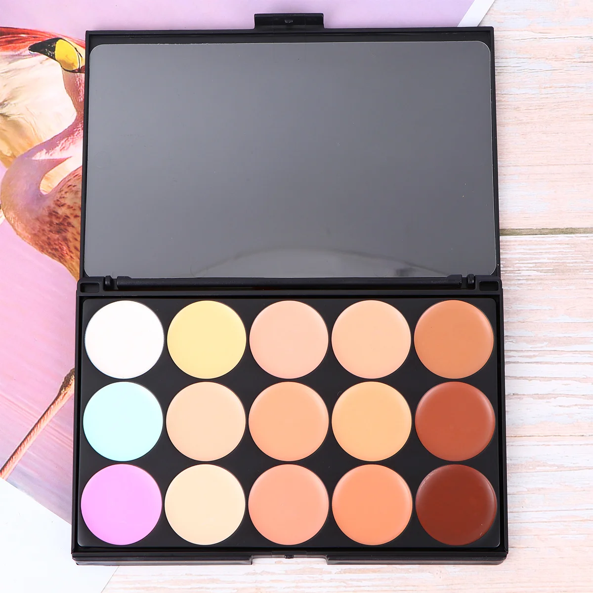 Concealer Foundation Pinsel Set 15-Farben Creme Make-up-Palette für Gesichtspuder Rouge Reise Schräger Kopf Nylonborsten