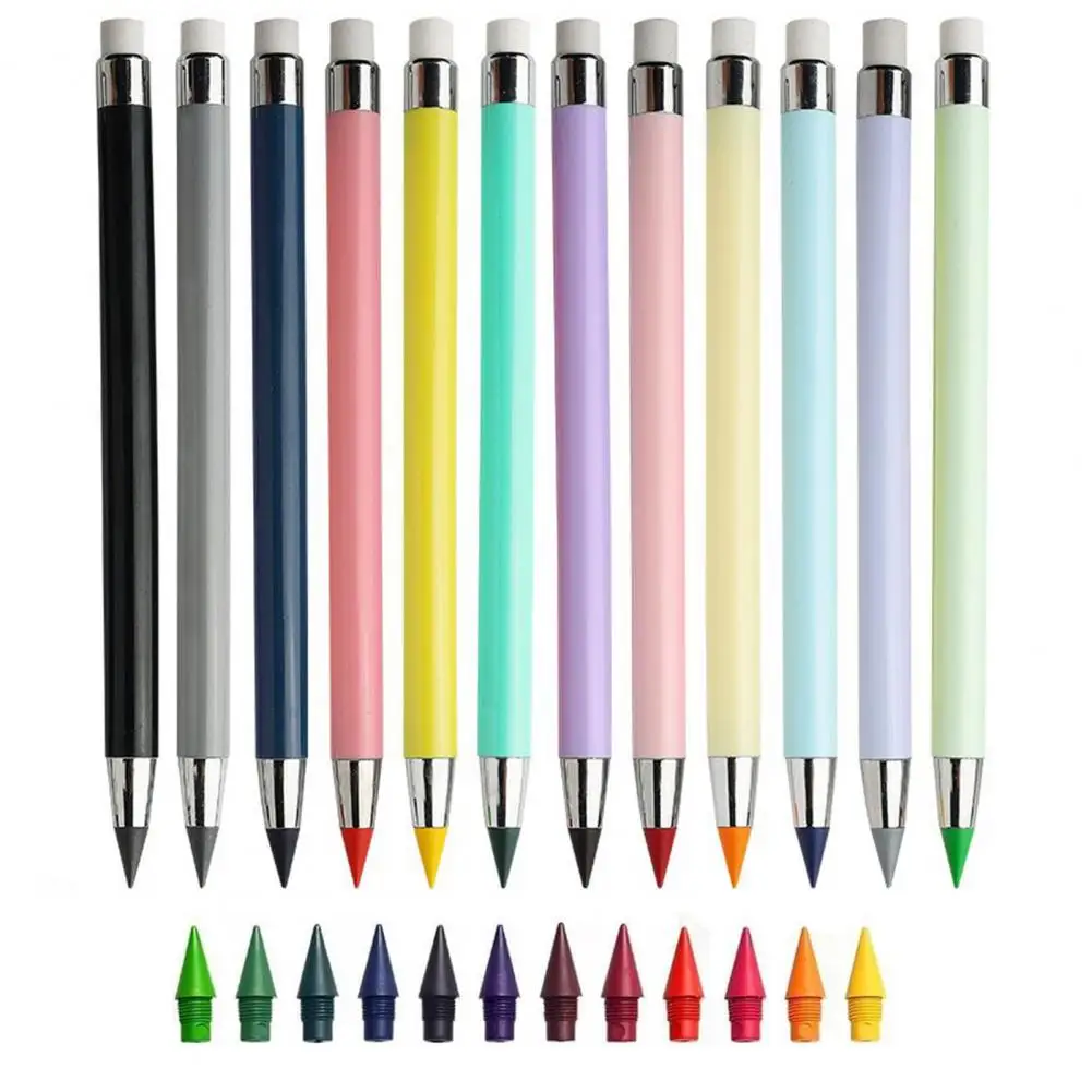 

12 Pcs Infinity Forever Pencil Infinite Everlasting Inkless Pencils Set with Eraser And 12 Replacement Tips for Drawing Writing
