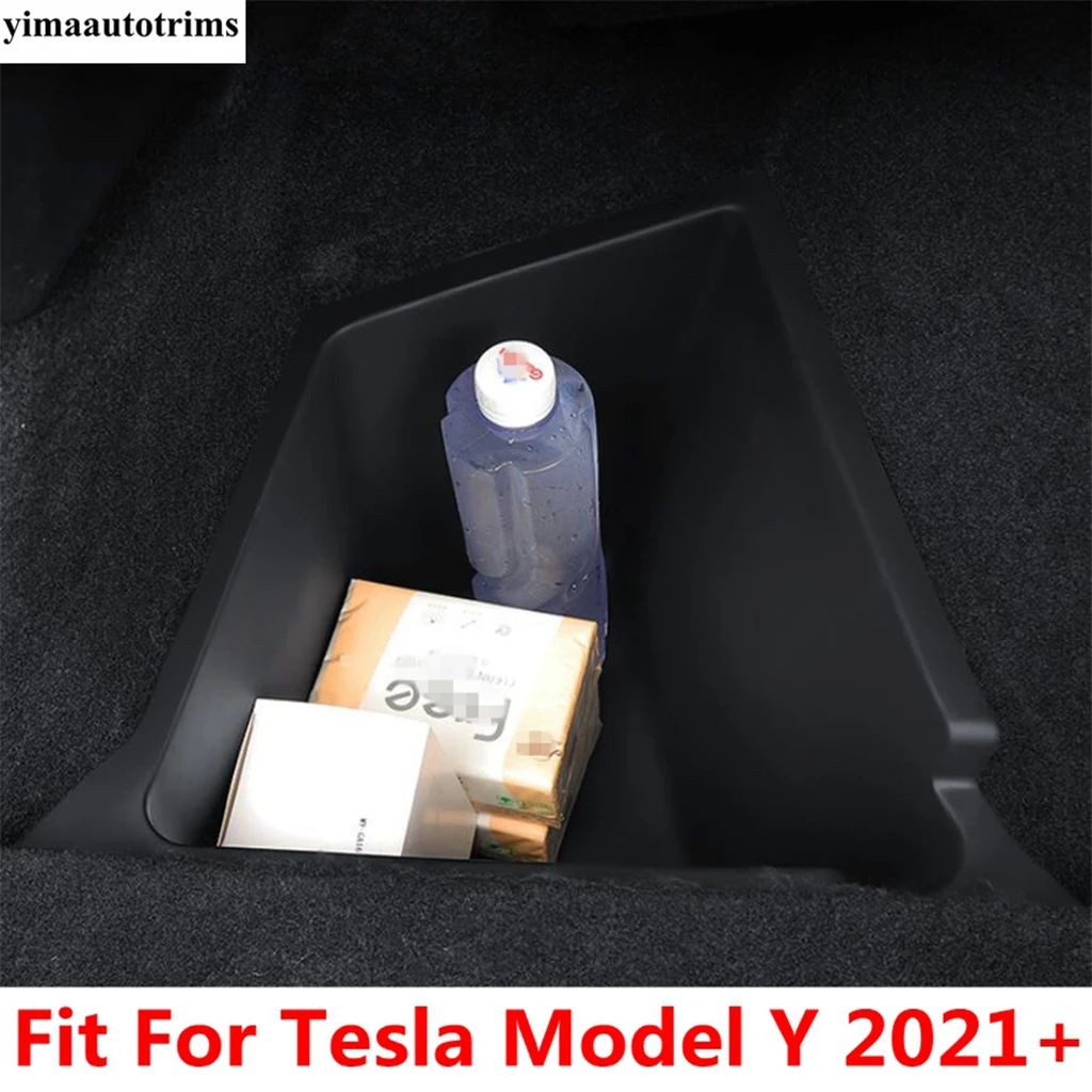 

For Tesla Model Y 2021 2022 Car Rear Trunk Side Storage Box Under Seat Organizer Tray Flocking Mat Partition Board Accessories