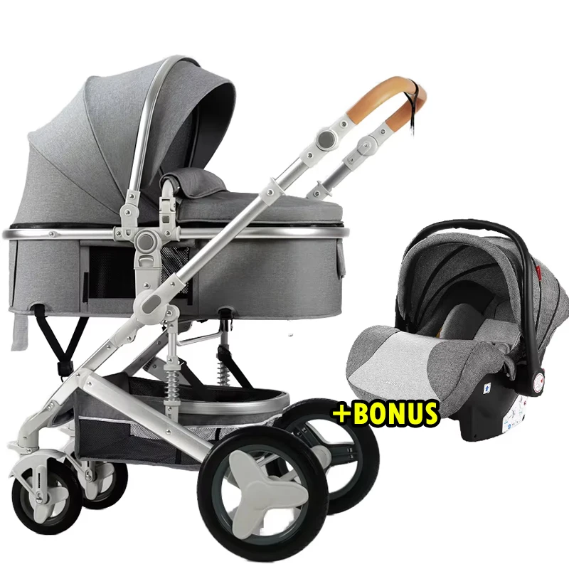 

SeaMind Newest 3-in-1 Foldable Baby Stroller Car Seat Trolley Aluminum Alloy Frame Rubber Material 20KG Load Capacity European