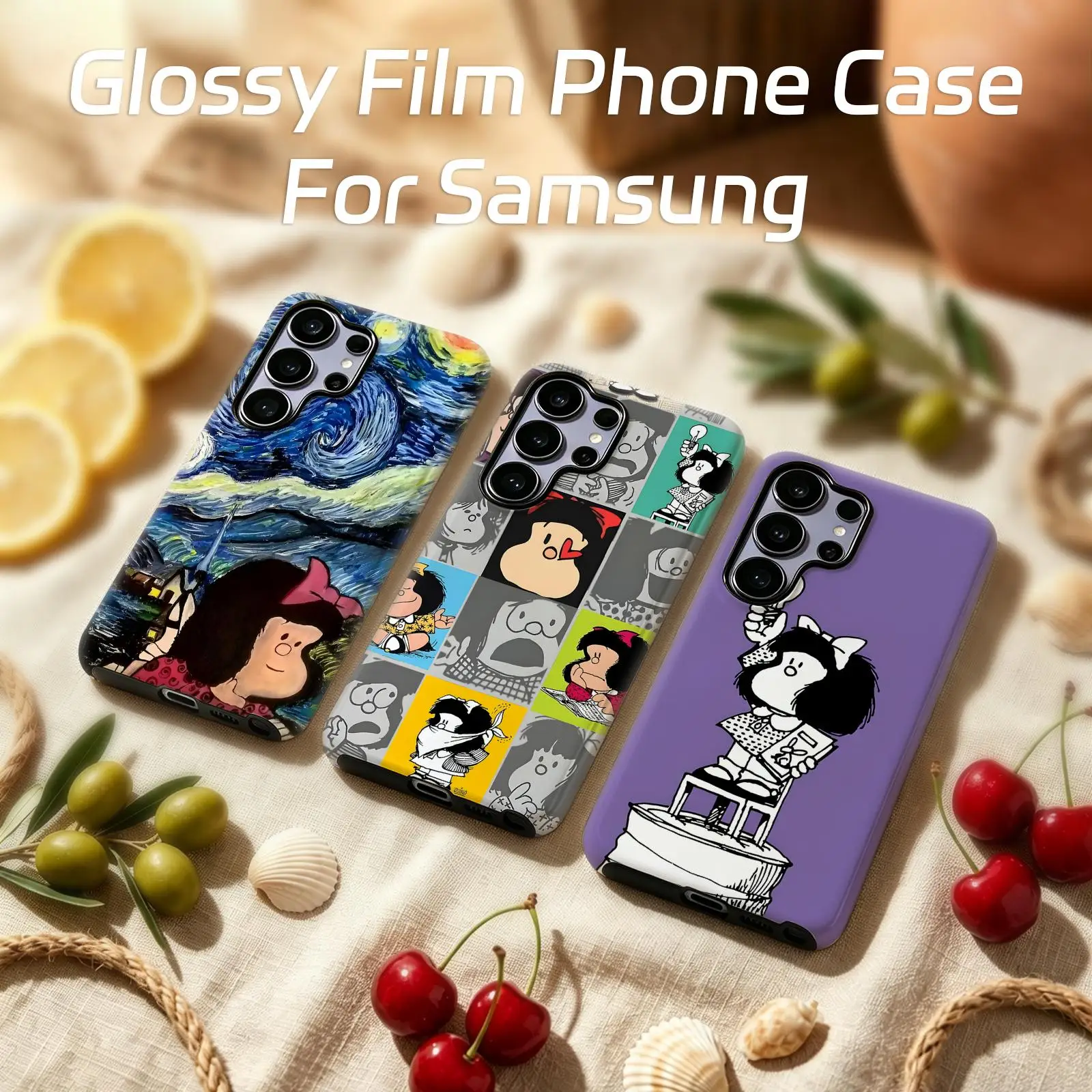 Cute girl Mafalda Comic Design  Phone Case For Samsung Galaxy S26 25 S24 S23 S22 S21 Ultra Glossy Film Phone Case