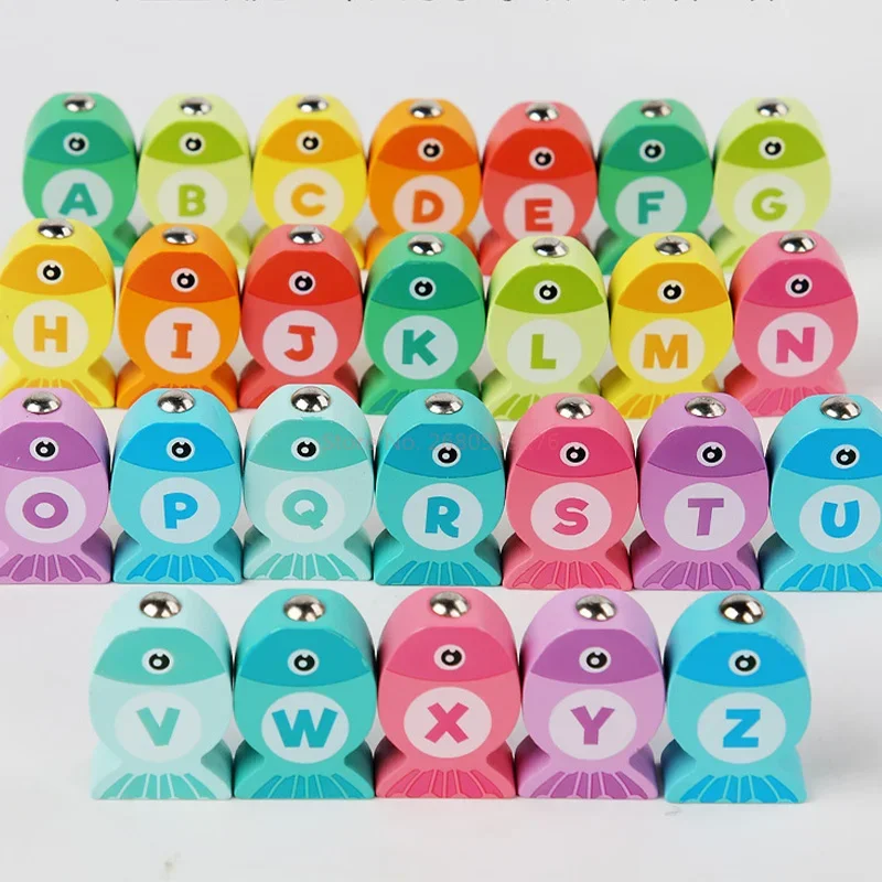 Drewniane zabawki wędkarskie dla dzieci Montessori Wczesna edukacja Trening umiejętności dla dzieci Gra dla maluchów Nauka cyfr i alfabetu