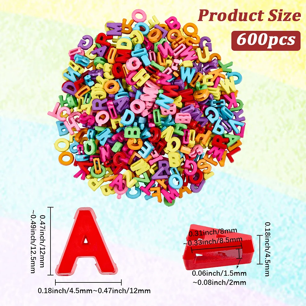 2 Bags 600PCS Acrylic Letter Beads with Hole Resin Opaque Colorful Alphabet Shaped Assorted Charms Plastic Loose Spacer Bead