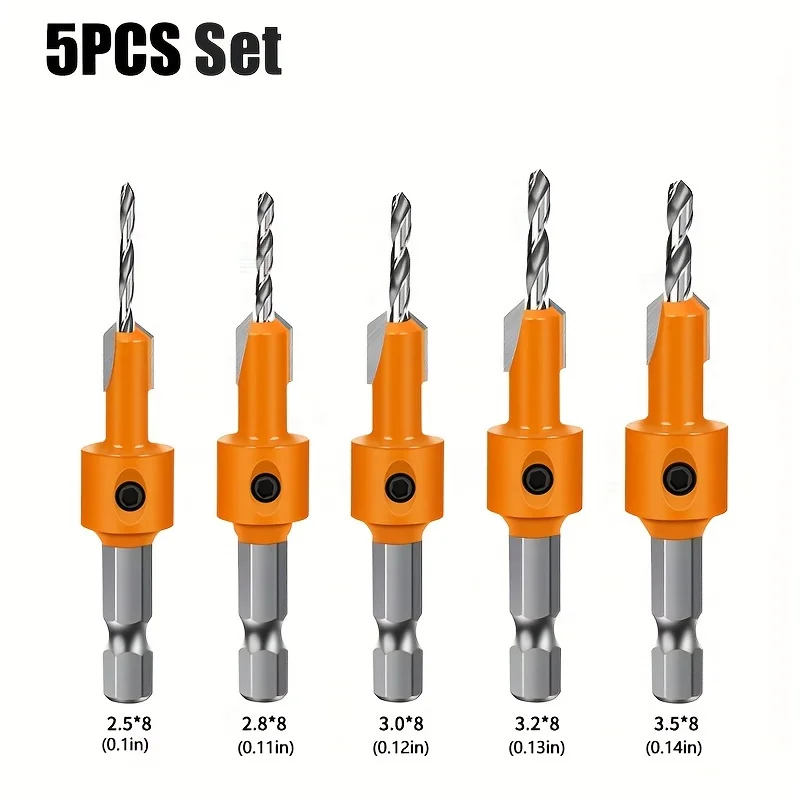 1pc/5pcs Hex Shank HSS Woodworking Countersink Router Bit Screw Extractor Remon Demolition For Wood Milling Cutter