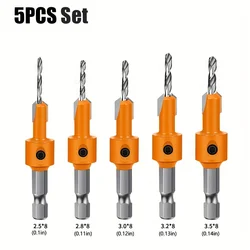 1pc/5pcs Hex Shank HSS Woodworking Countersink Router Bit Screw Extractor Remon Demolition For Wood Milling Cutter