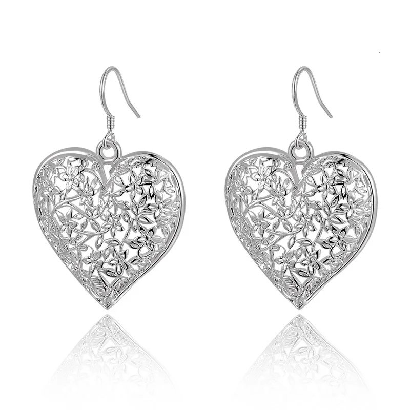 

Hot High Quality 925 Sterling Silver Earrings Fashion Jewelry Elegant Retro Carved Heart Earrings Christmas Gifts