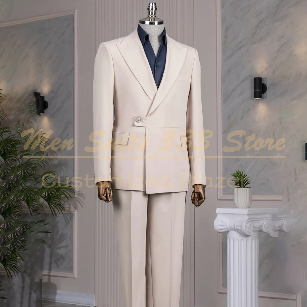 

Luxury Men's Suits Fashion One-Button Peak Lapel Slim Fit 2 Piece Jacket Pants Sets Formal Wedding Male Clothing Outfits Blazer