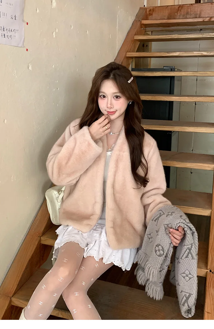 Manteaux en fausse fourrure pour femmes, vestes courtes, épais et chauds, Streetwear Y2k, veste à manches longues, vêtements d'extérieur de travail élégants, automne hiver 2025