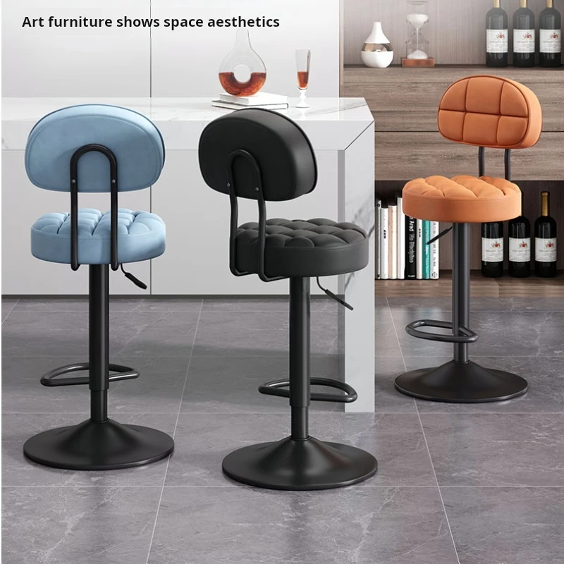 Modern Bar chair Home high stool kitchen Swivel barchair design register counter black  metal lift backrest stool Bar furniture