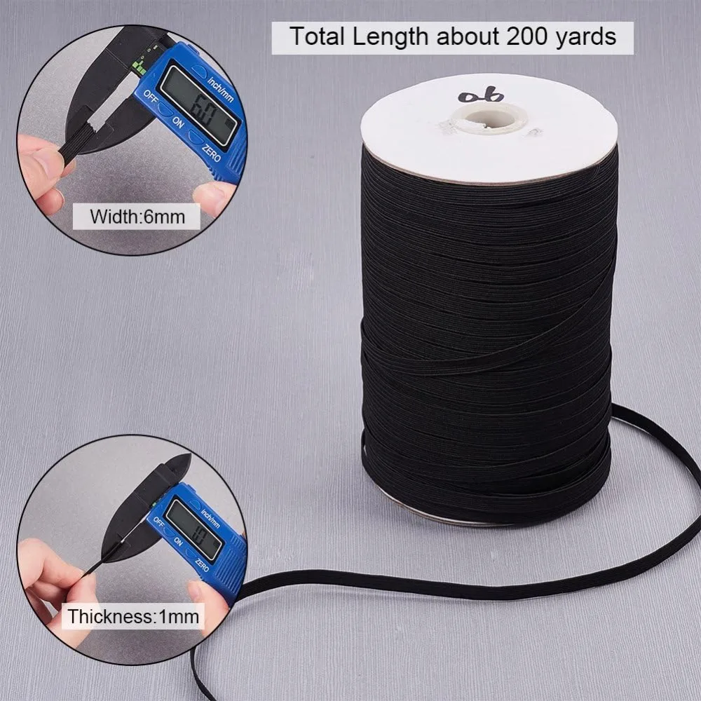 1 Roll 200 Yards 6/25 inch Polyester Rubber Braided Flat Elastic Stretch Band Cord Ribbon for Headbands Sewing Clothes