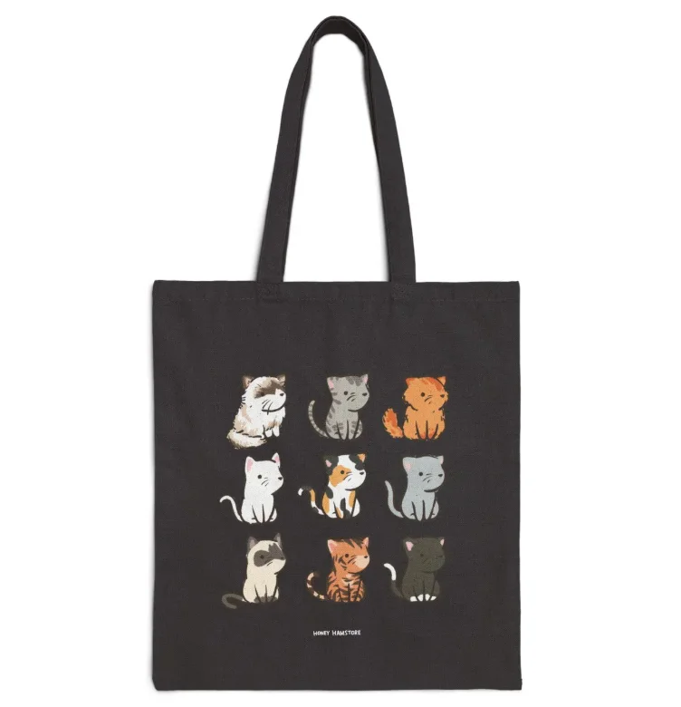 Cute Cat Breed Tote Bag Versatile Minimalist Canvas Shoulder Bag for Men Women Casual Reusable Shopping Handbag Fashionable
