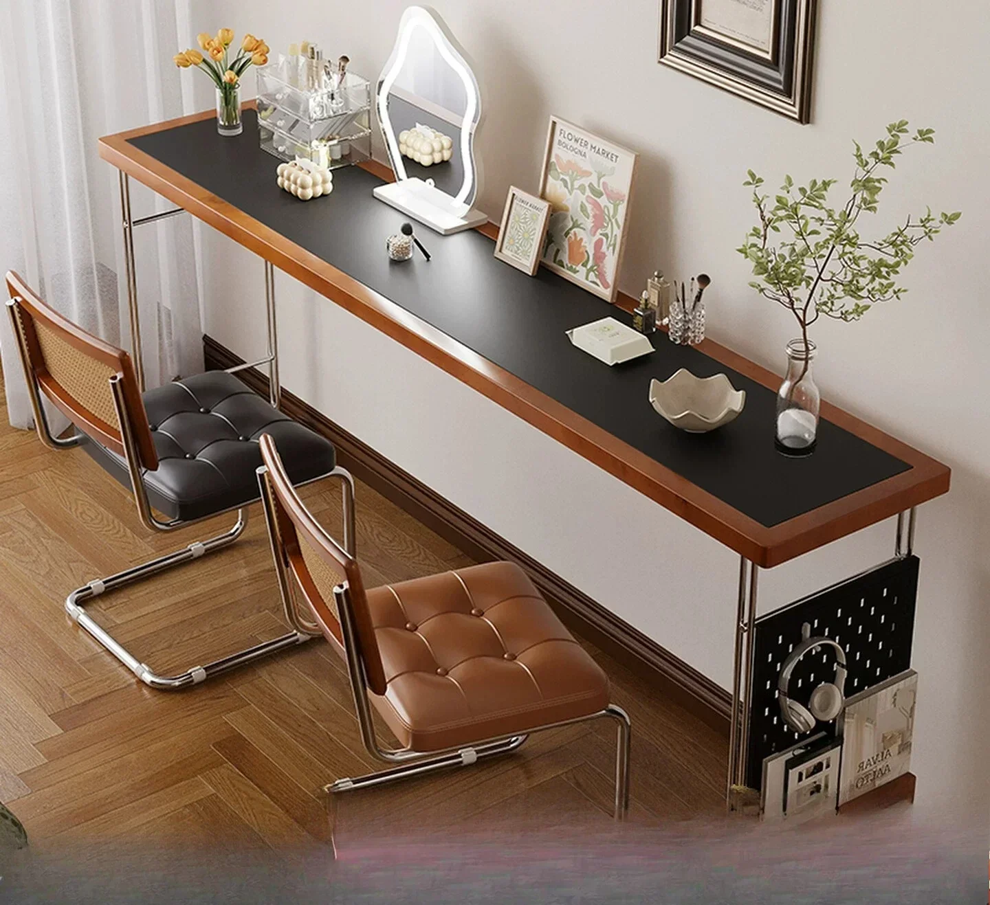 Solid Wood Rock Slab Double Medium Antique Simple Retro Bedroom Movable Cross Bed TableX15