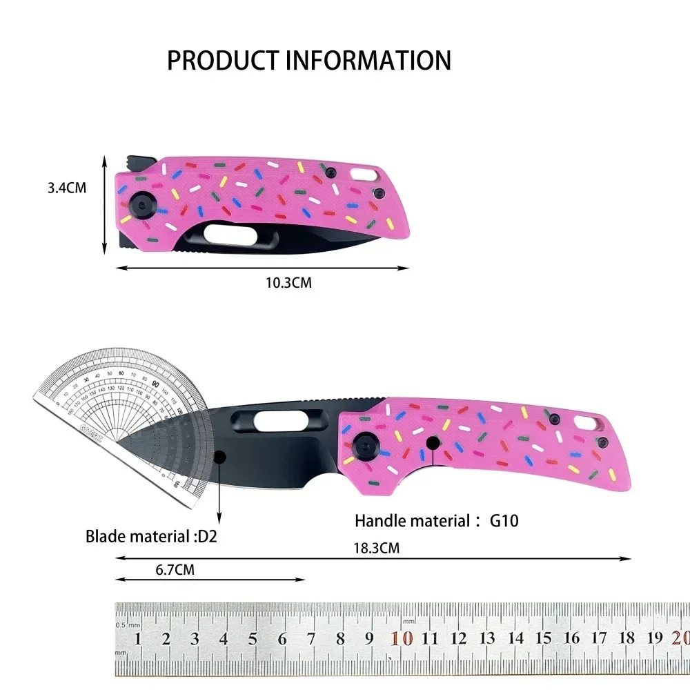 Mini faca dobrável para acampamento, de alta dureza, caminhadas, montanhismo, equipamento de autodefesa, portátil, cabo g10, lâmina d2 de aço inoxidável