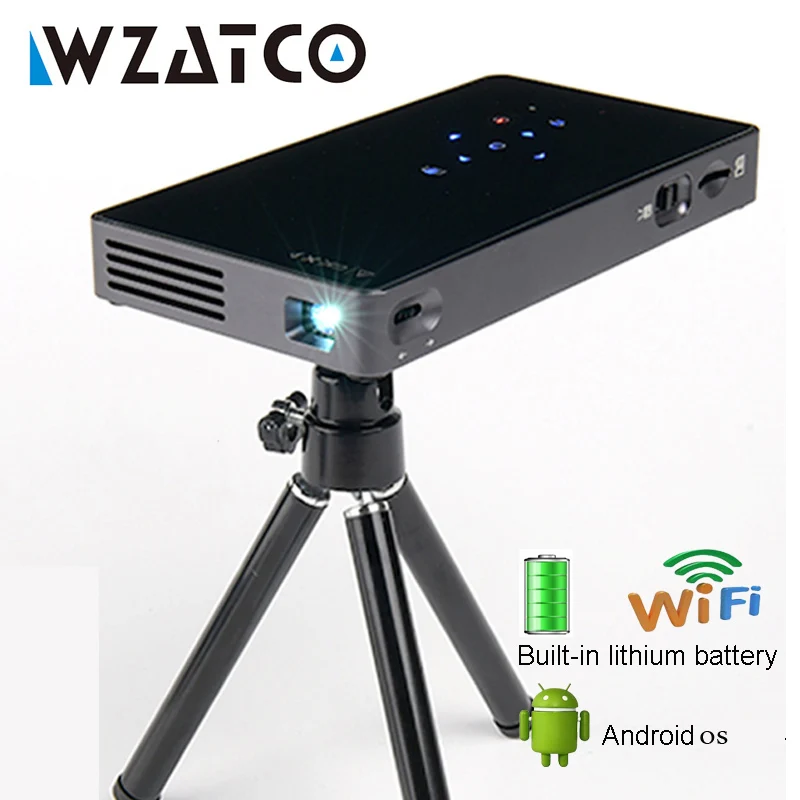 

WZATCO CT50 Portable Smart Home Theater Pocket Android OS Wifi HD LED Mini Projector For Full HD1080P MAX 4K Projector