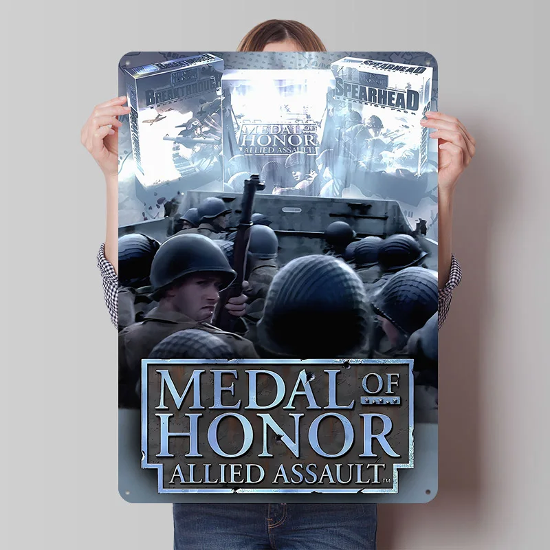Medal of Honor: Allied Assault - Póster de Metal Personalizado, Arte de Pared Vintage, Letreros Metálicos Retro, Placa de Metal para Decoración de Escritorio y Hogar