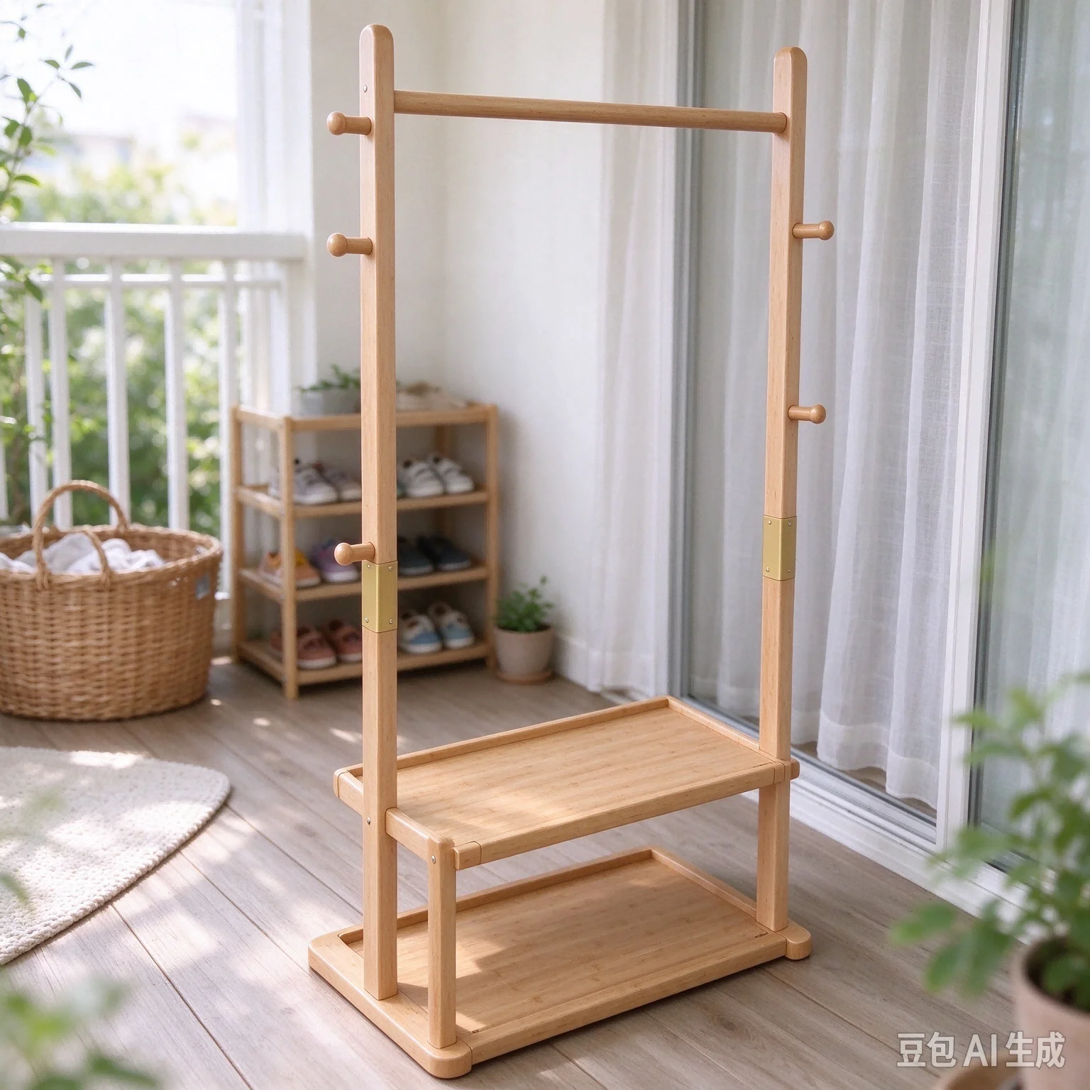 AOLIVIYA Indoor Pole Integrated Organizer Bedroom Standing Coat Rack Floor Hat Hanger Clothing Storage Rack