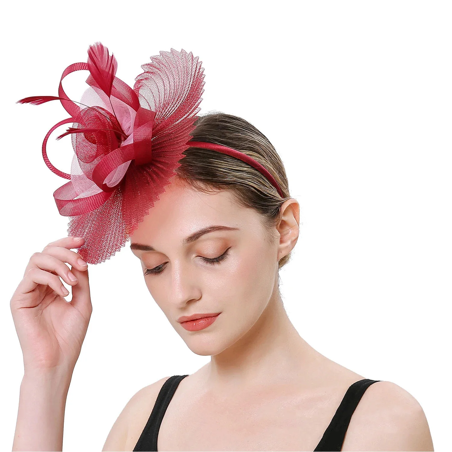 Fascinators For Women Elegant Charming Mesh Feather Headderss Cocktail Tea Party Hairbands Civil Wedding Hat Hair Accessories