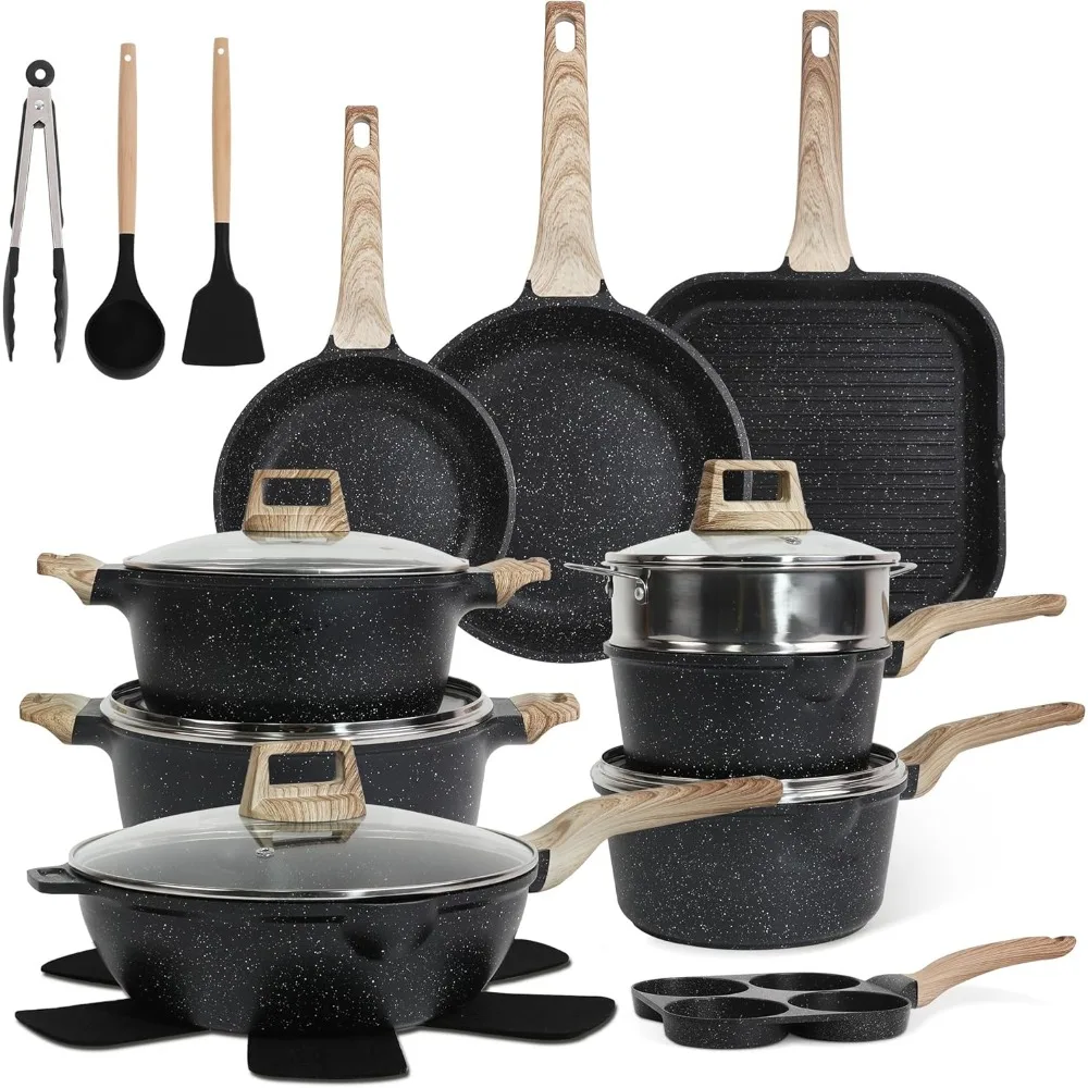 

23Pcs Pots and Pans Set Non Stick, Kitchen Cookware Sets, Granite Stone Induction Cookware Non Stick Cooking Set w/Frying Pans,