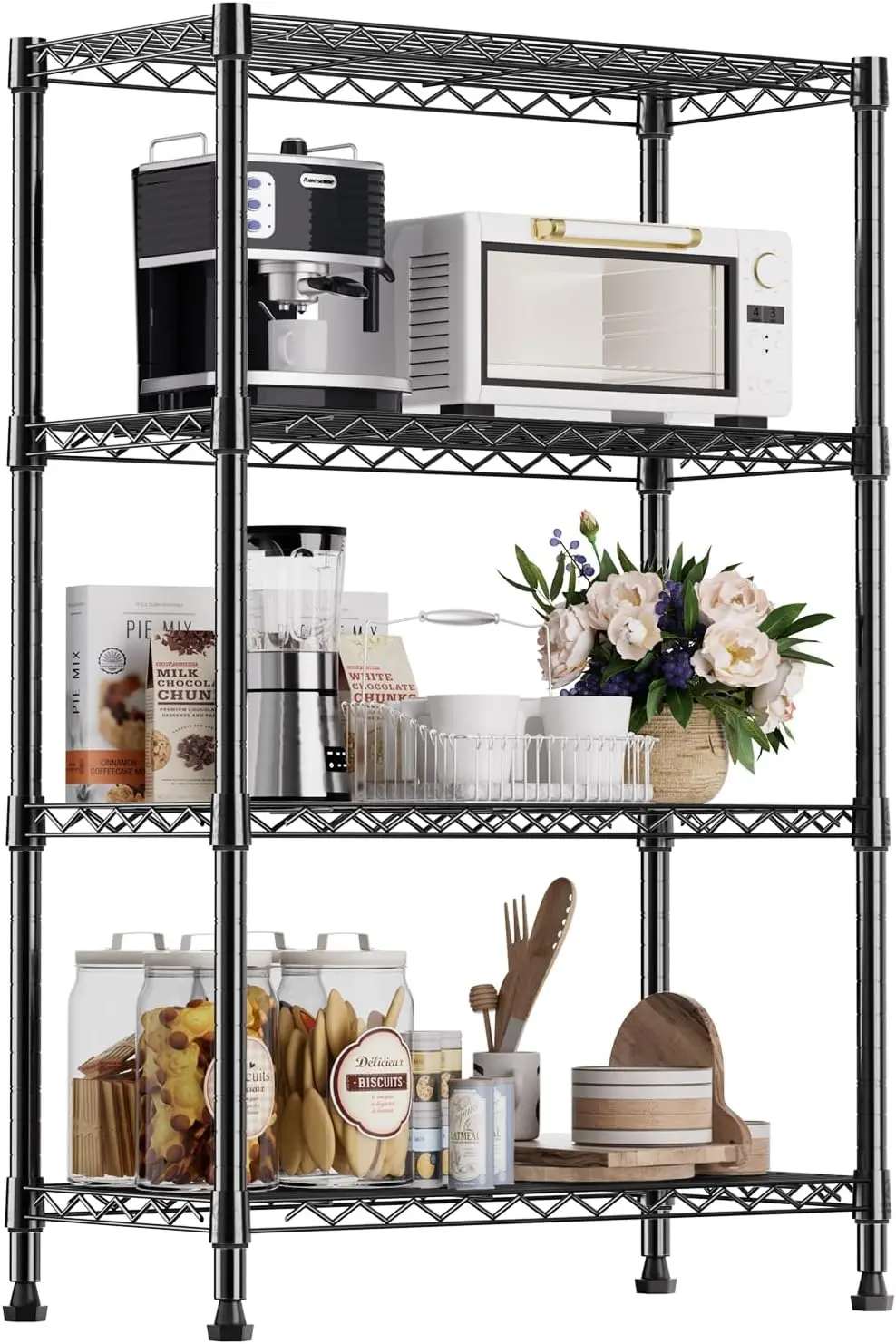 

4-Tier Utility Shelving Unit Steel Organizer Wire Rack for Home,Kitchen,Office,Garage,13.7" D x 35.4" W x 53.3" H