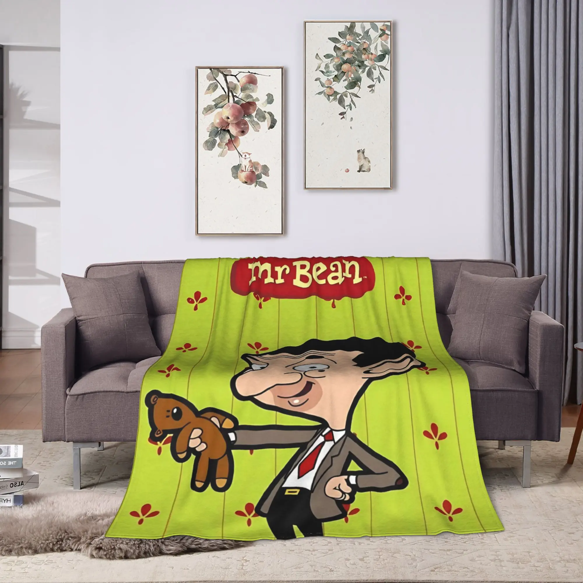 Mr Beans  Warm Soft Blankets  Travel Plush Throw Blanket Fluffy Outdoor Flannel Bedspread Sofa Bed Cover