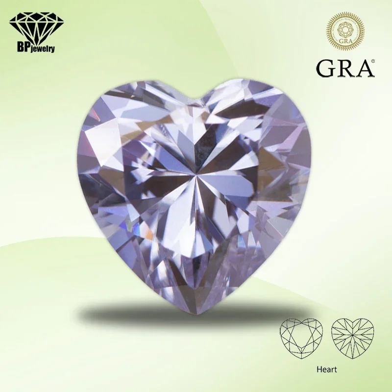 

Moissanite Stone Light Purple Color Heart Cut Gemstone Lab Grown Diamond for Charms Women Jewelry Making with GRA Certificate