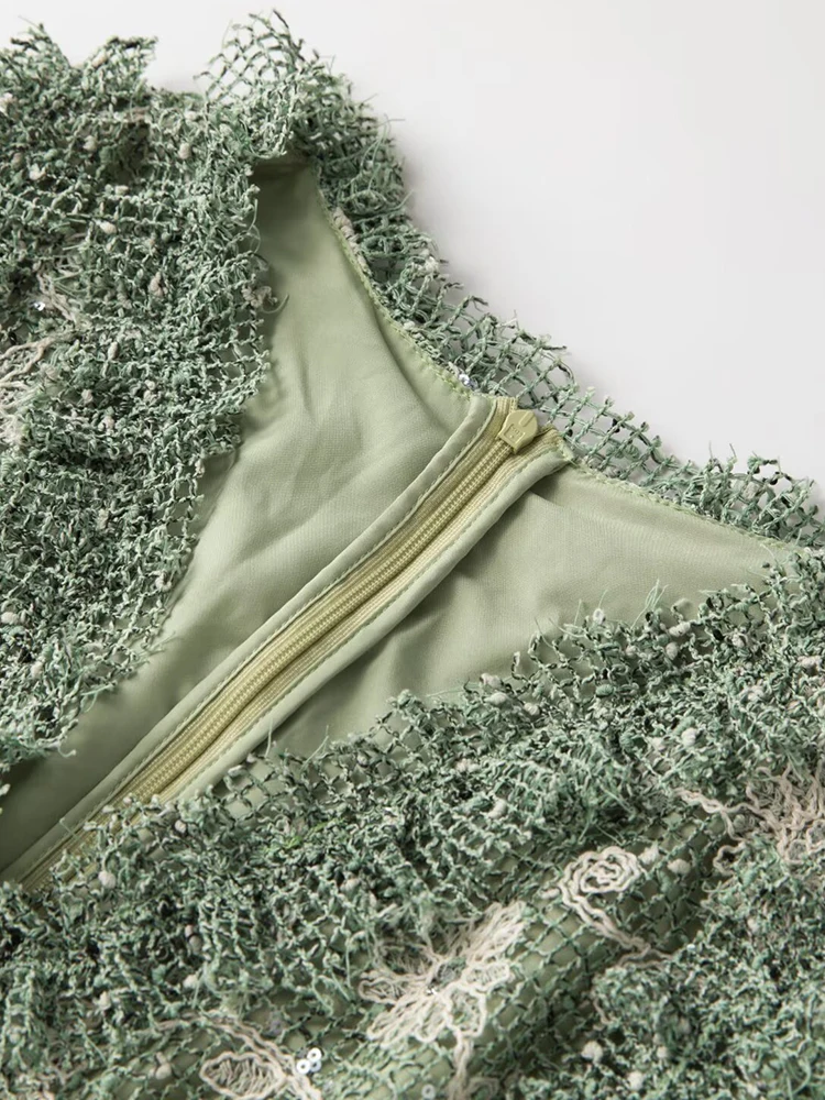 DSXDFACAIRIJ vrouwen V-hals Mouwloos Pailletten Borduren hol Jurk Vintage Party Lange Zomer Mode Vrouwelijke