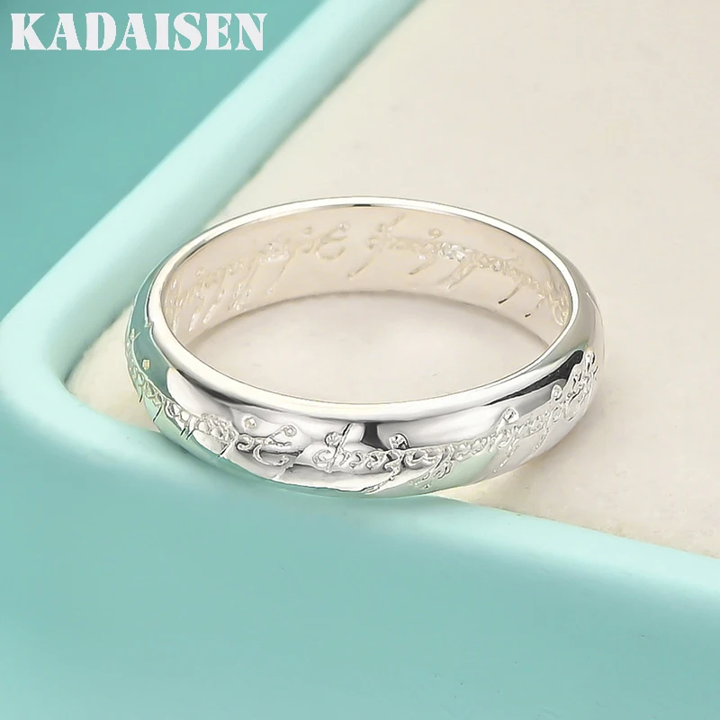 

925 Sterling Silver Text Carving 7-10# Ring For Women Wedding Party Fashion Charm Jewelry