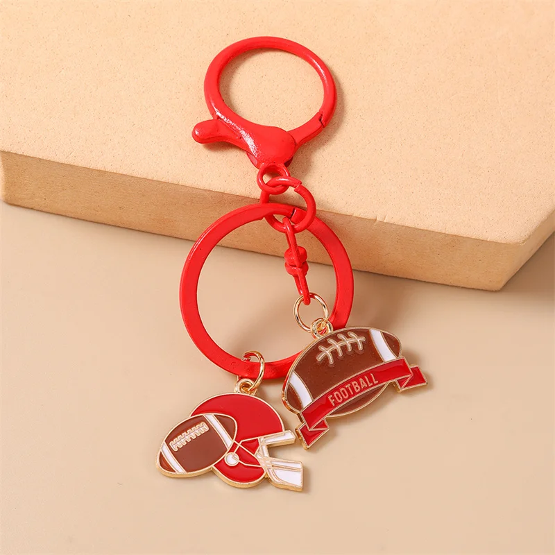 Aihua Niedlicher Emaille American Football Schlüsselanhänger Rugby-Ball Schlüsselring für Frauen Mädchen Handtaschenanhänger DIY Schmuck – Detail 5