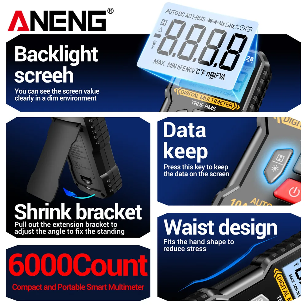 Multimeter Digital Profesional M127 M128 SZ06 Penguji Tegangan AC/DC 6000 4000 2000 Hitungan Alat Deteksi Resistansi Ammeter NCV Ohm