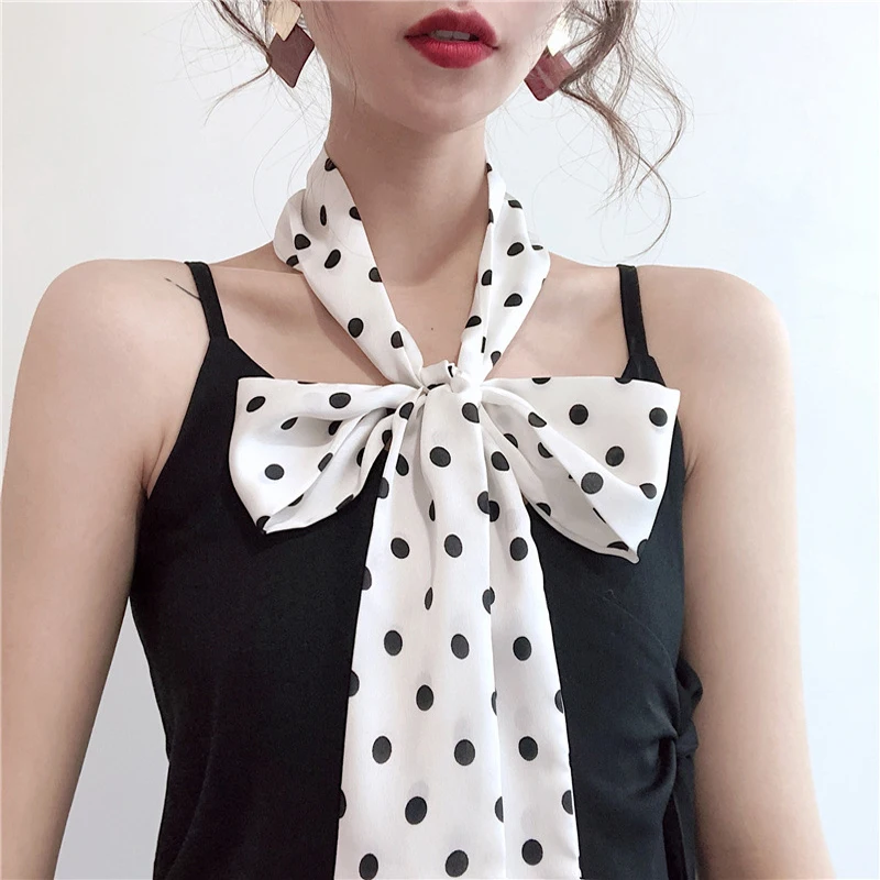 

Fashionable Dot Narrow Long Ribbon Scarf For Girls Casual Neck Tie Professional Formal Blouse Decorative Ribbon Shirt Accessory