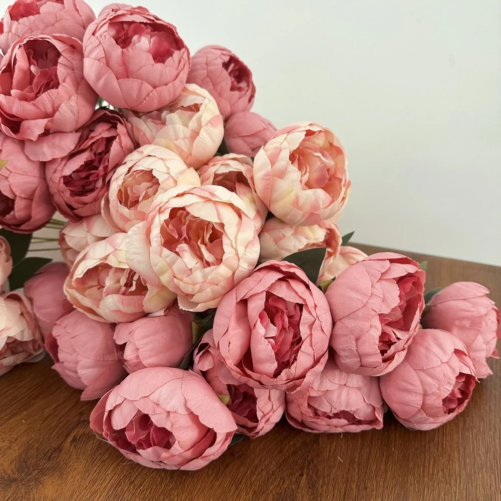 10Heads Silk Peony Bouquet Artificial Flower Pink Fake Penoy Living Room Decoration Wedding Party Desktop Vase Decoration