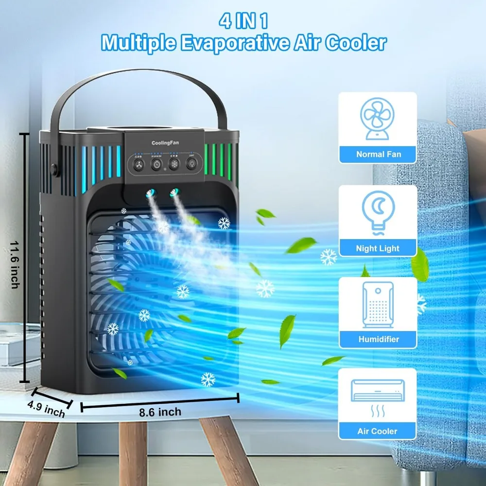 Ar condicionado evaporativo portátil, refrigerador com controlo a distância, tanque da água 1200ml