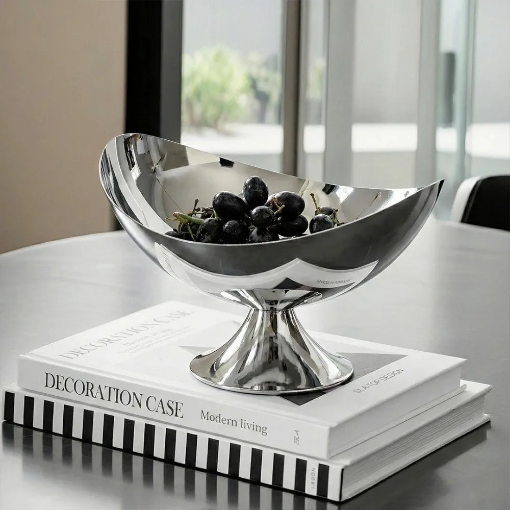 Multifunktionale Metall-Obstschale in 2 Größen, Moderne Silberne Obstplatte auf Sockel, Langlebiges Glattes Serviertablett für Aufbewahrung und Dekoration