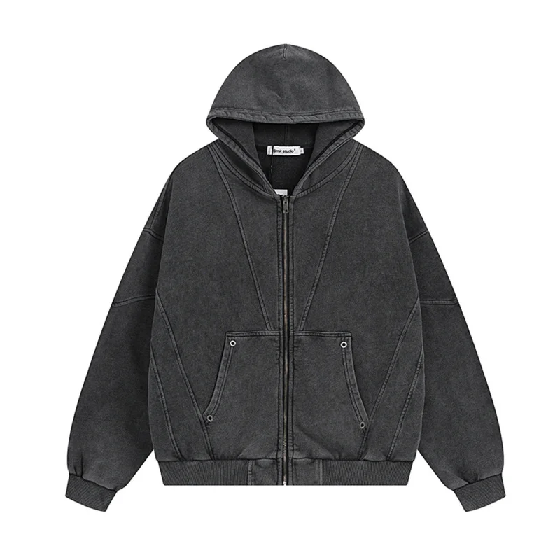 

MAQVOB High Quality EU US Size Men's Street Wear Washed Jacket Coat Spring and Autumn Patchwork Acid Wash Hoodie