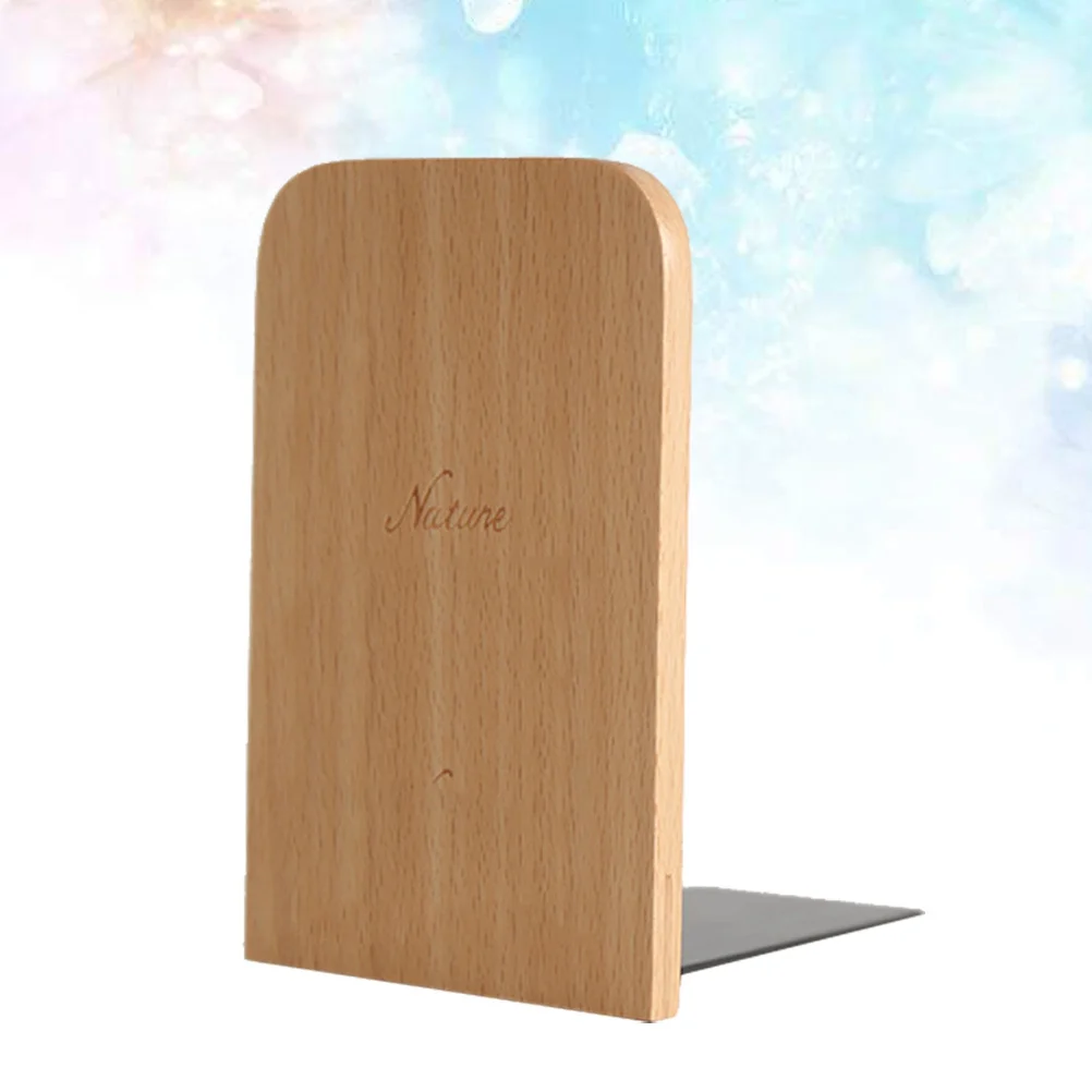 2 قطعة من الدفتين الخشبية المصنوعة يدويًا من خشب الزان بتصميم بسيط حامل كتب نونسليب لتنظيم رف المكتب المنزلي والمكتب #2