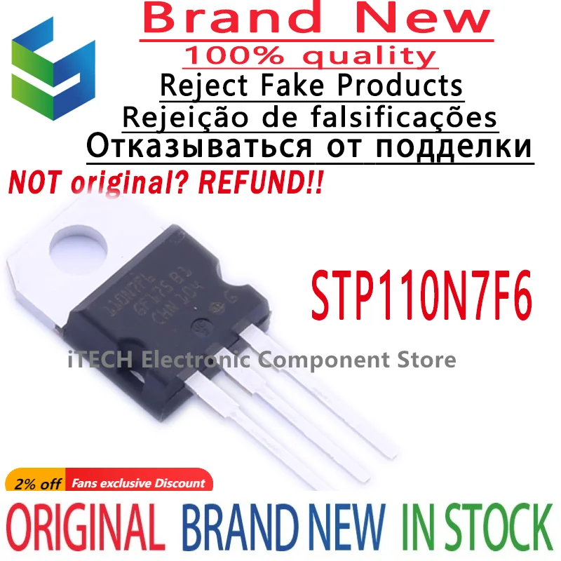 10pcs/lot Original STP110N7F6 110N7F6 TO-220 N-channel MOS FET 110A 68V 100% New and Genuine