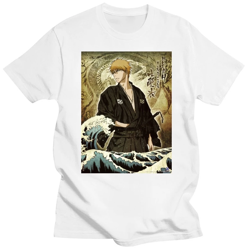 Camiseta de dibujos animados para hombre, camisa de moda Unisex, Bleach Ichigo, Kurosaki, Vagues, Hokusai, Japon, nueva