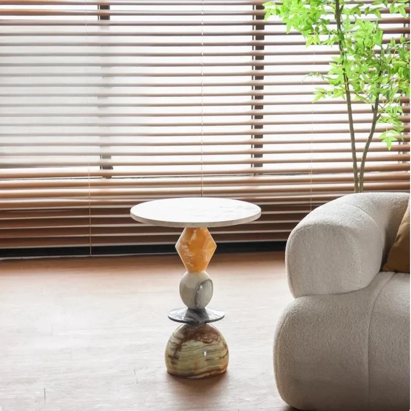 【Natural】Nordic Light Luxury INS Style Natural Marble Side Table Creative Corner Table for Home Hotel Living Room Homestay