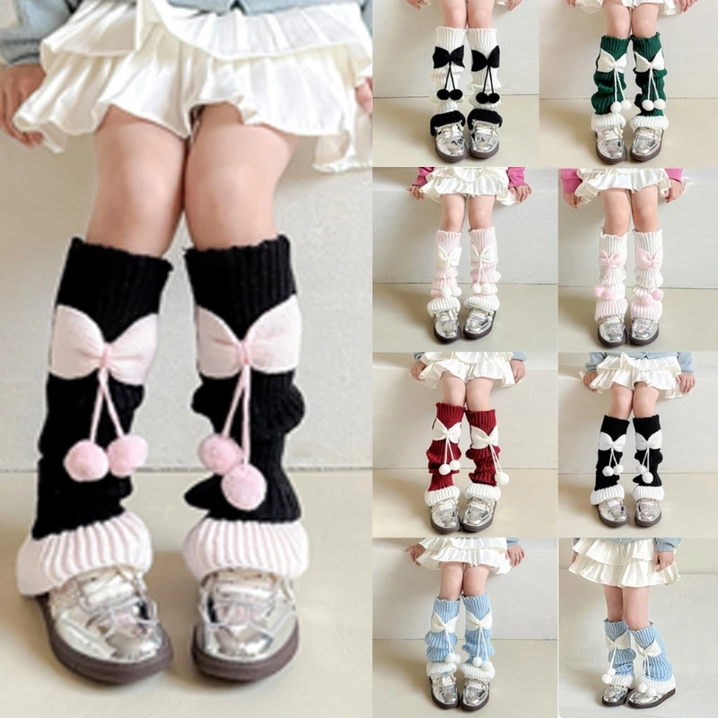 Loose Socks for Girls Lolitas Calf Socks Bowknot High Boot Socks Knitted Leg Cover Long Knee High Stockings Crochet Socks